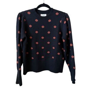 LOFT Black Red Polka Dot Sweater | Crew Neck Knit Parisian Retro Top | M NWT